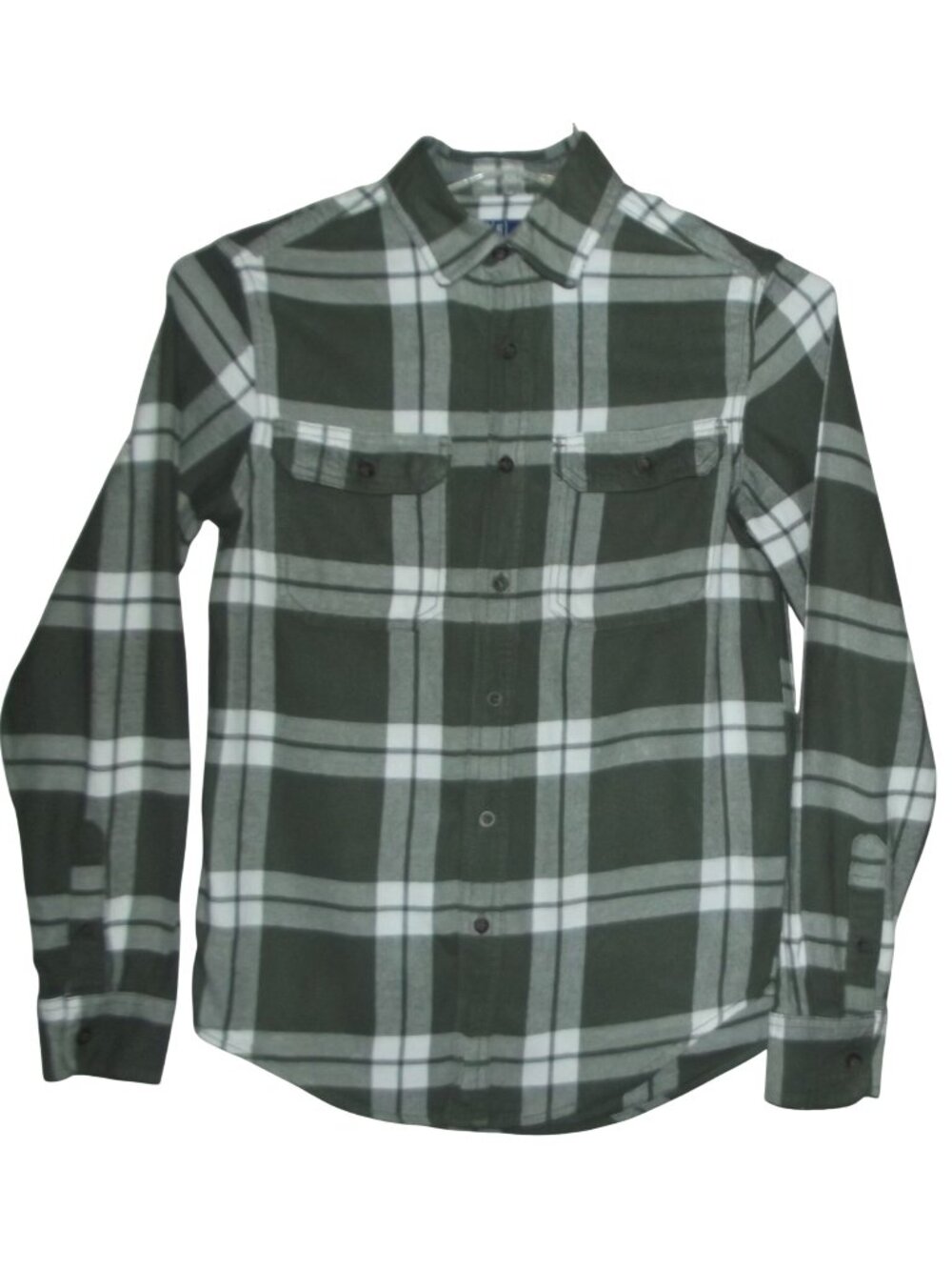 George Flannel Shirt Mens XS Green Plaid Button Down Collar pockets flaps